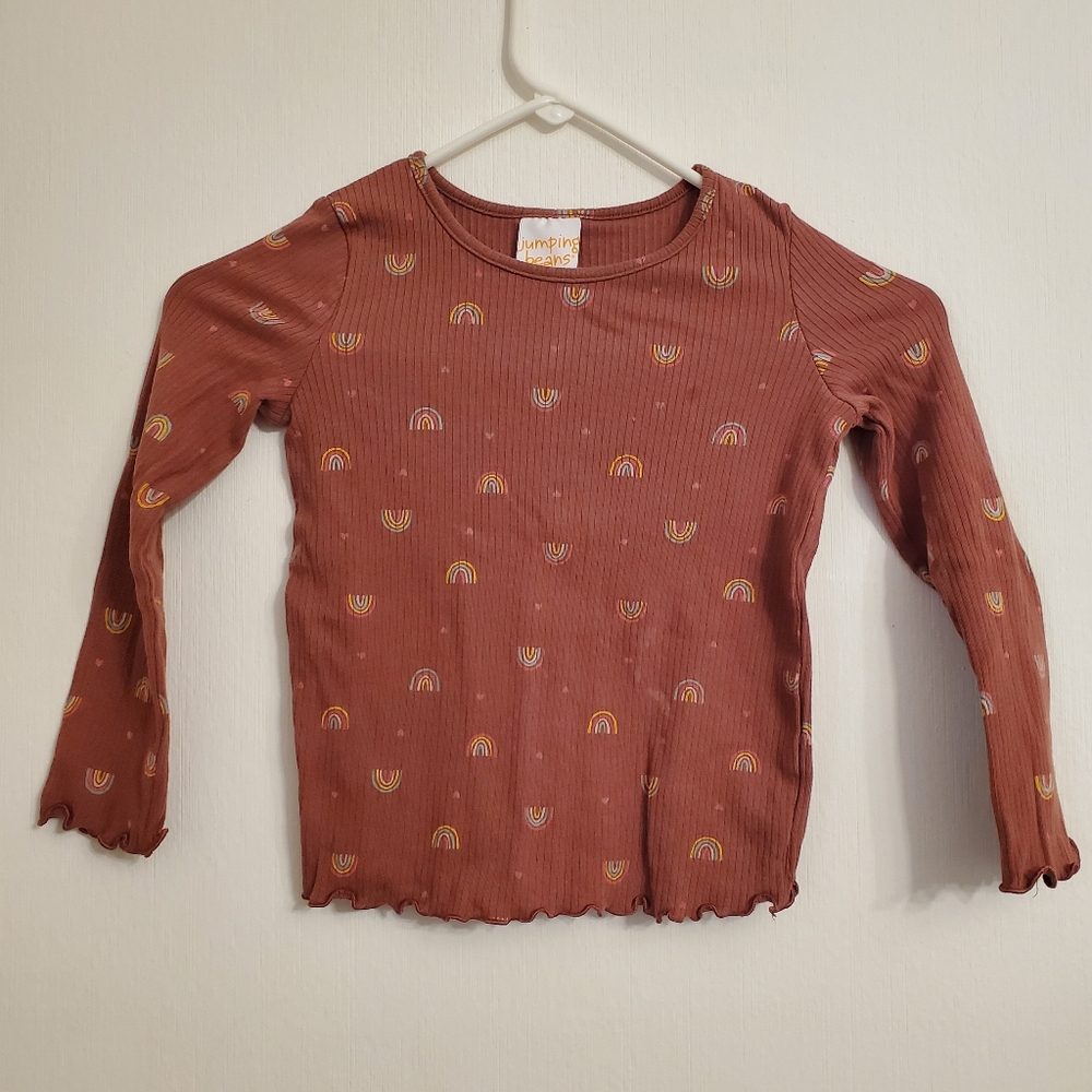 Cat & Jack Girl Ribbed Long Sleeve Top Rust Orange Rainbows Girls 5T